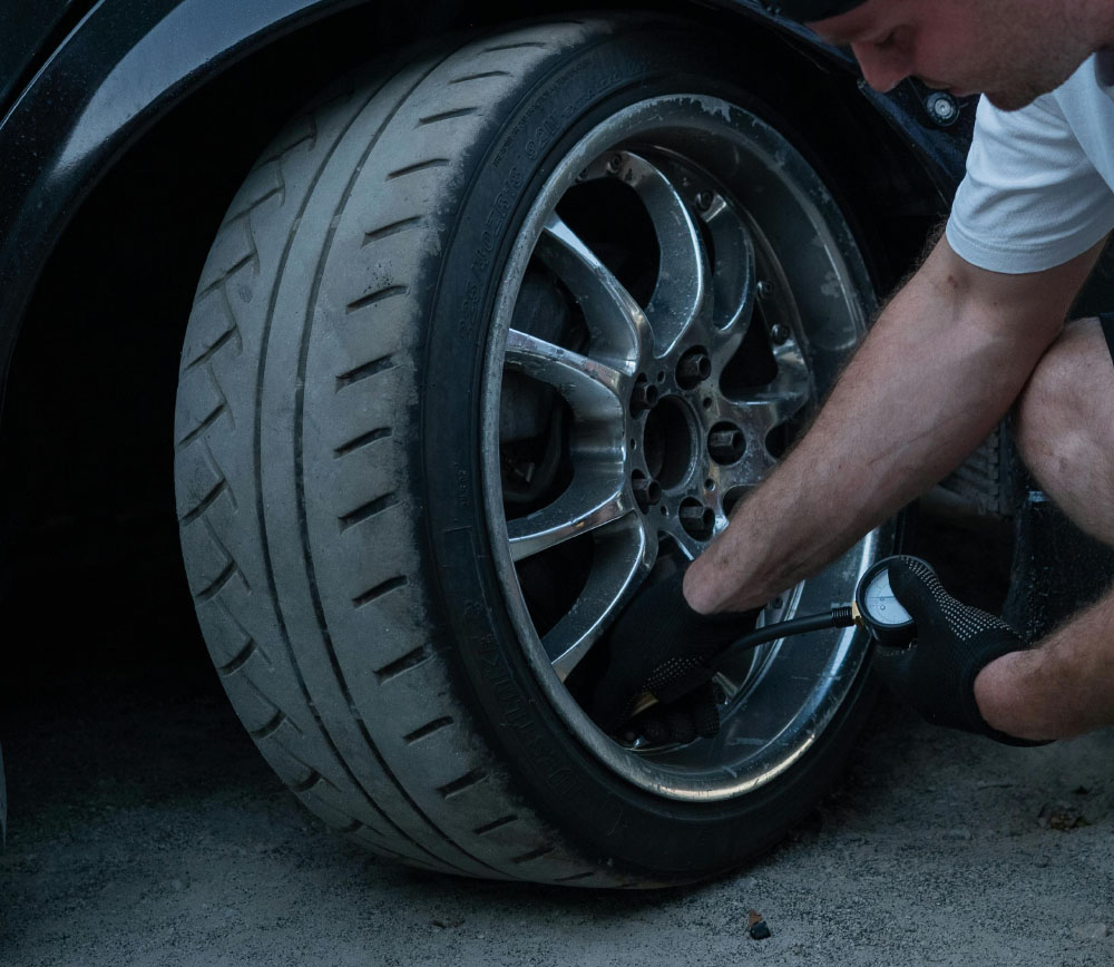 Technician changing a tire